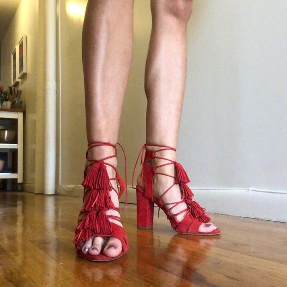 Loeffler Randall Suede Lace-up Fringe Heel - 8 - Picture 4 of 8